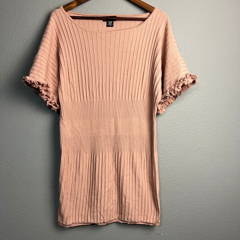 Apostrophe‎ XL Pink Ribbed Knit Ruffle Sleeve Sweater Mini Dress Fit & Flare